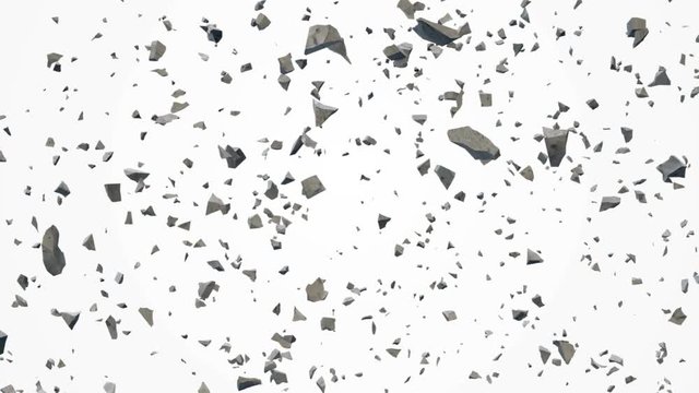 Broken pieces of stones flying in air