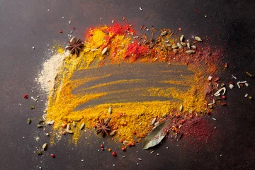 Foto op Plexiglas Various spices on stone table © karandaev