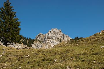 Fototapeta na wymiar Gipfelkreuz im Wendelsteingebirge bei Sonnenschein