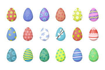 Vector set with Easter eggs for decoration on the white background. Concept of Happy Easter.