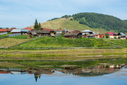 Urral mountain view and town with lake and forrest