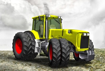 3d moderner Traktor auf dem Ackerland