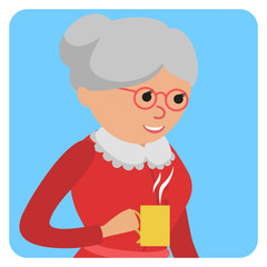 Woman with cup in her hand drinking hot coffee. Vector illustration icon