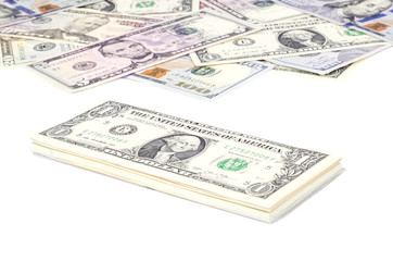 US Dollar Bills of Various Denomination Isolated on White
