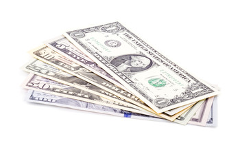 US Dollars of Various Denomination Isolated on White