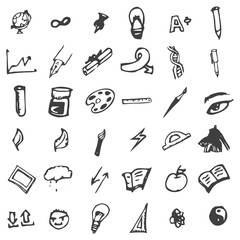 Freehand drawing school items on a sheet of exercise book. Back to School. Vector illustration. Set