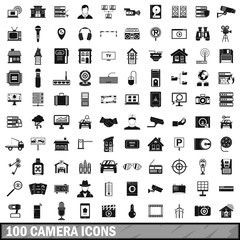 100 camera icons set, simple style 