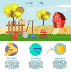Big set infographics vector farm elements and ecology cartoon gardening background