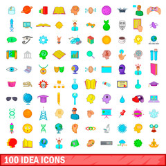 100 idea icons set, cartoon style