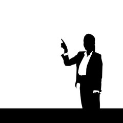 Business Woman Black Silhouette Point Finger To Copy Space Over White Background Vector Illustration
