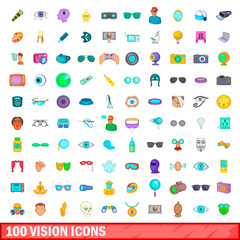 100 vision icons set, cartoon style
