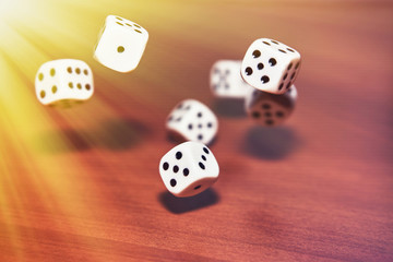 The dices thrown on a table.