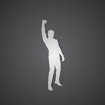 Business Man Silhouette Excited Hold Hands Up Raised Arms, Concept Winner Success Vector Illustration