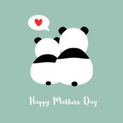Sitting Pandas, Mothers Day greeting card, vector illustration