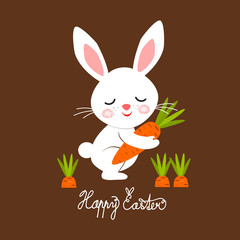 Easter bunny with carrot, Easter greeting card, vector illustration