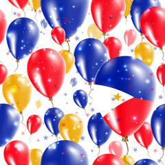 Philippines Independence Day Seamless Pattern. Flying Rubber Balloons in Colors of the Filipino Flag. Happy Philippines Day Patriotic Card with Balloons, Stars and Sparkles.