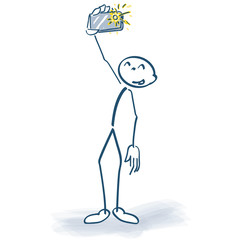 Strichmännchen mit einem Smartphone in der Luft