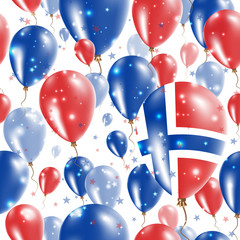Svalbard Independence Day Seamless Pattern. Flying Rubber Balloons in Colors of the Norwegian Flag. Happy Svalbard Day Patriotic Card with Balloons, Stars and Sparkles.