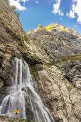 Fototapeta na wymiar Beautiful view on mountain waterfall