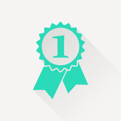First prize badge with ribbons vector flat icon