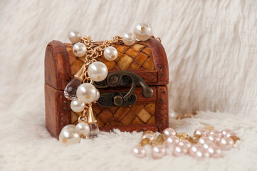 Jewelry box with the pearls and gems