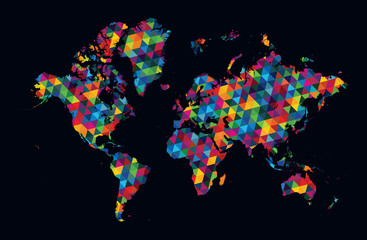 Decorative world map modern geometric pattern on dark background