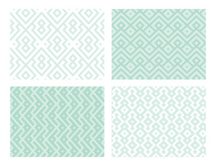 Collection of four geometric seamless patterns. Green vector background.