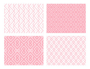 Collection of four geometric seamless patterns. Pink vector background.