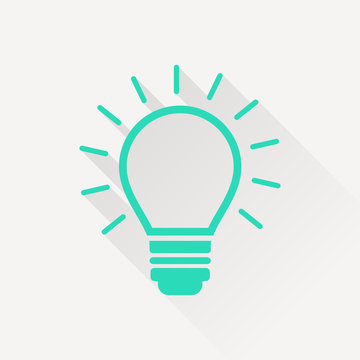 Electric light bulb with rays vector flat icon