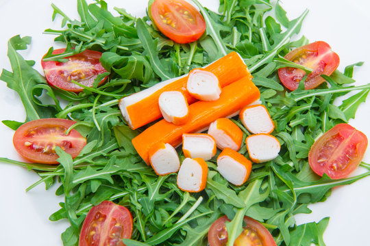 surimi with rocket and cherry tomatoes