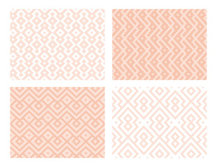 Collection of four geometric seamless patterns. Orange vector background.