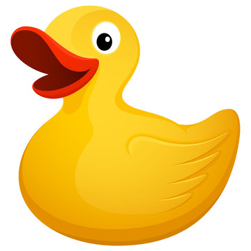 Vector Illustration Of A Smiling Yellow Rubber Ducky.