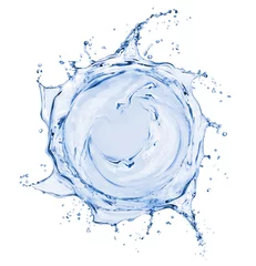 Foto op Plexiglas Spatten van water in de vorm van een wervelende draaikolk, geïsoleerd op een witte achtergrond © Krafla
