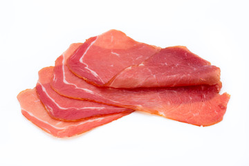 Pork ham slices isolated on white background.