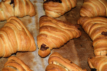 Neapolitan Sfogliatelle stuffed with ricotta cheese and chocolate cream