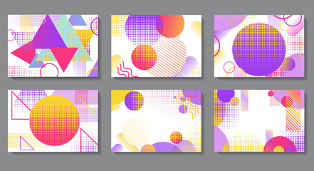Color pattern posters set in trendy 80s-90s memphis style with geometric shapes vector illustration