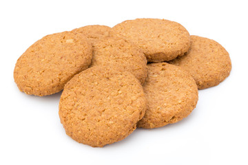 Stacked short pastry cookies isolated on white background.