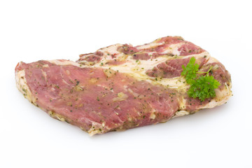 Pork chop, marinated. Isolated on the white background.