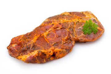 Pork chop, marinated. Isolated on the white background.