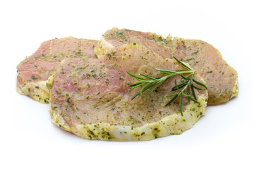 Pork chop, marinated. Isolated on the white background.