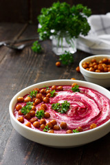 Beet cream soup with baked chickpeas