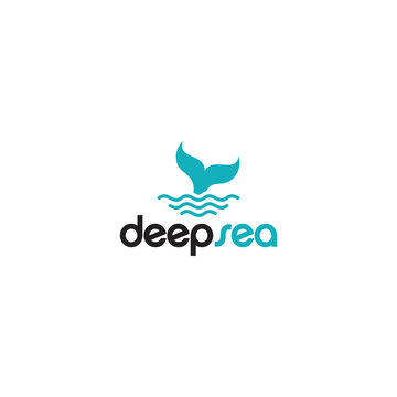 deep sea logo with whale tail and wave template designs