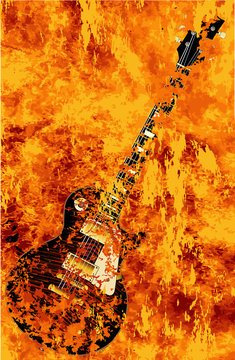 Burning Black Rock Guitar