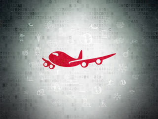 Travel concept: Airplane on Digital Data Paper background