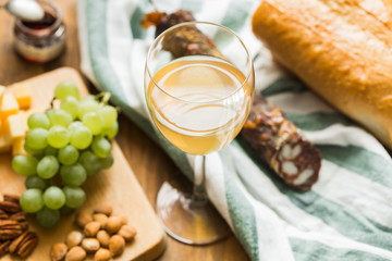 Snacks for wine: grapes, cheese, nuts