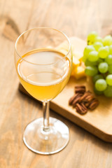 Snacks for wine: grapes, cheese, nuts