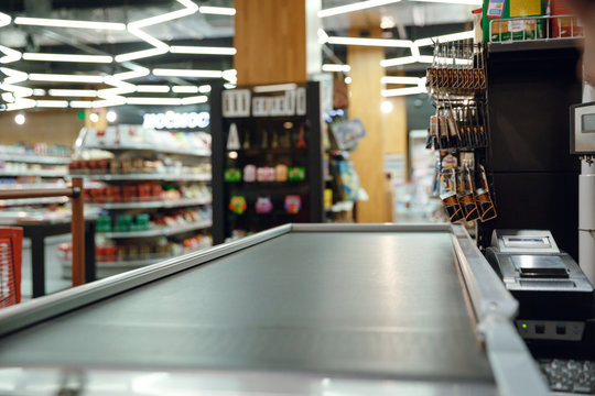 Cashier's desk in supermarket shop