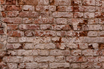 Old red brick wall background. Grunge texture.