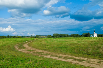 Road to Church of the Intercession on the Nerl. Built in 12th century. Bogolyubovo, Vladimir region, Golden Ring of 
Russia