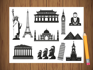 Famous World Landmarks. Travel and Tourism. Vector